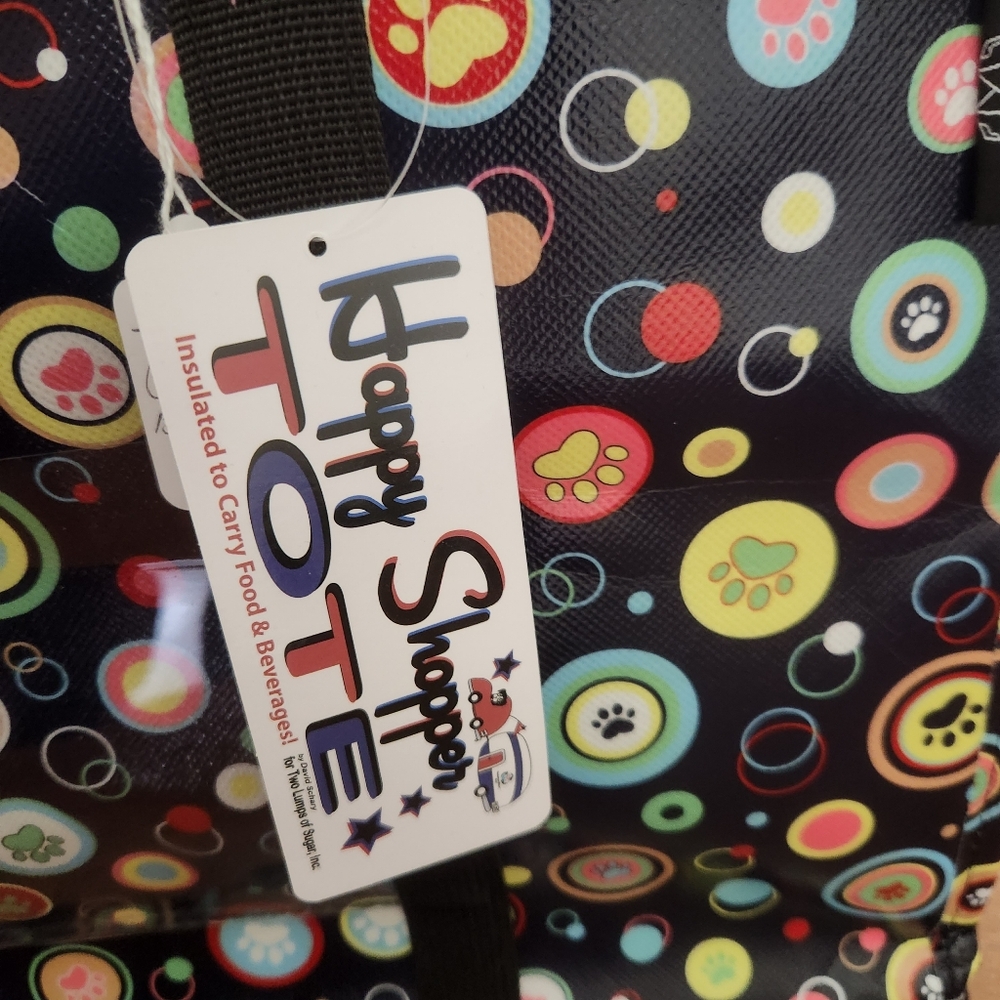 Happy Shopper Thermal Liner Hot/Cold Zip Tote With Paw Polka Dot Designs NWT - Picture 3 of 8